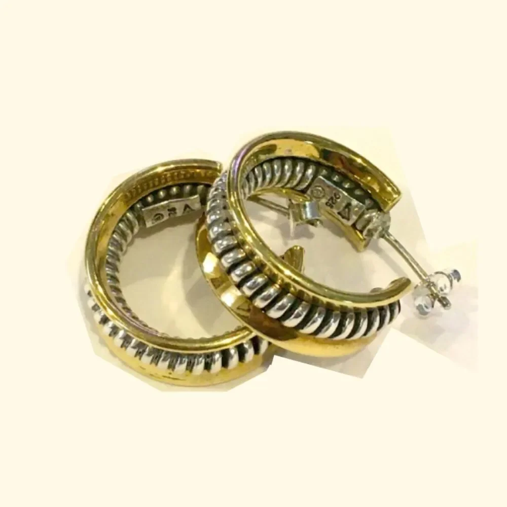 SILPADA Sterling Silver 925 Two Tone Hoop Earrings P0382 - Picture 8 of 16